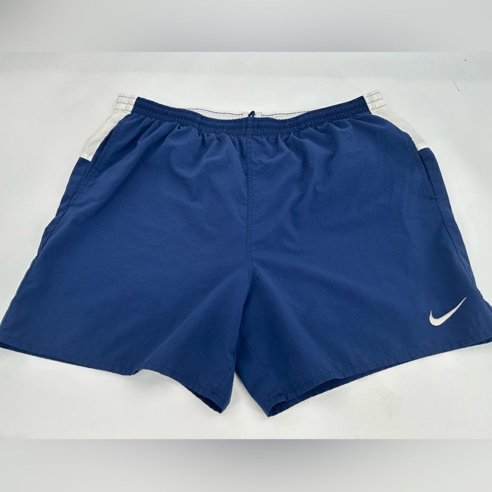 Vintage Nike Men's XL Running Shorts Nylon Blue BIG SWOOSH 90s Y2K White Tag - Picture 3 of 11